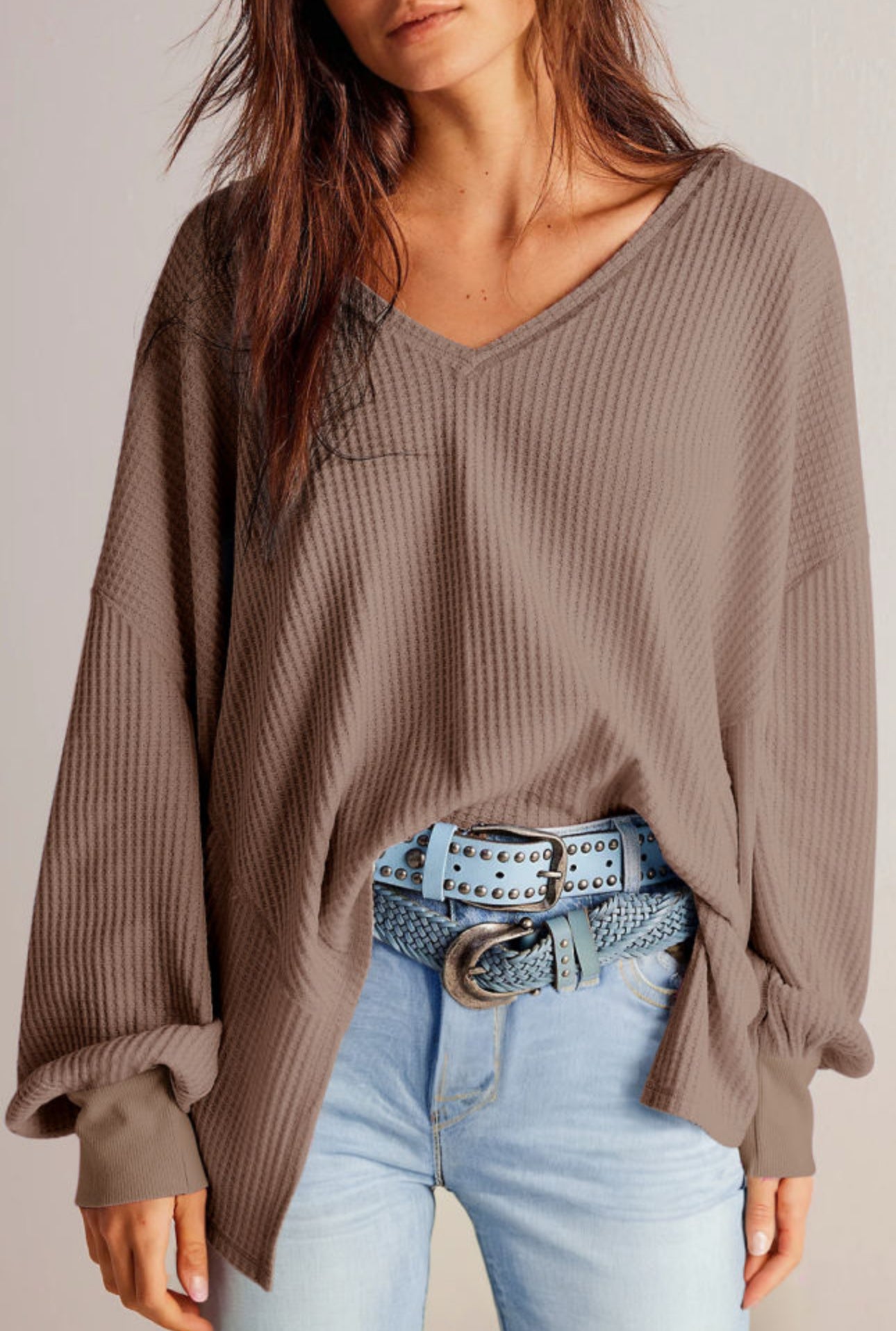 Waffle knit oversized top