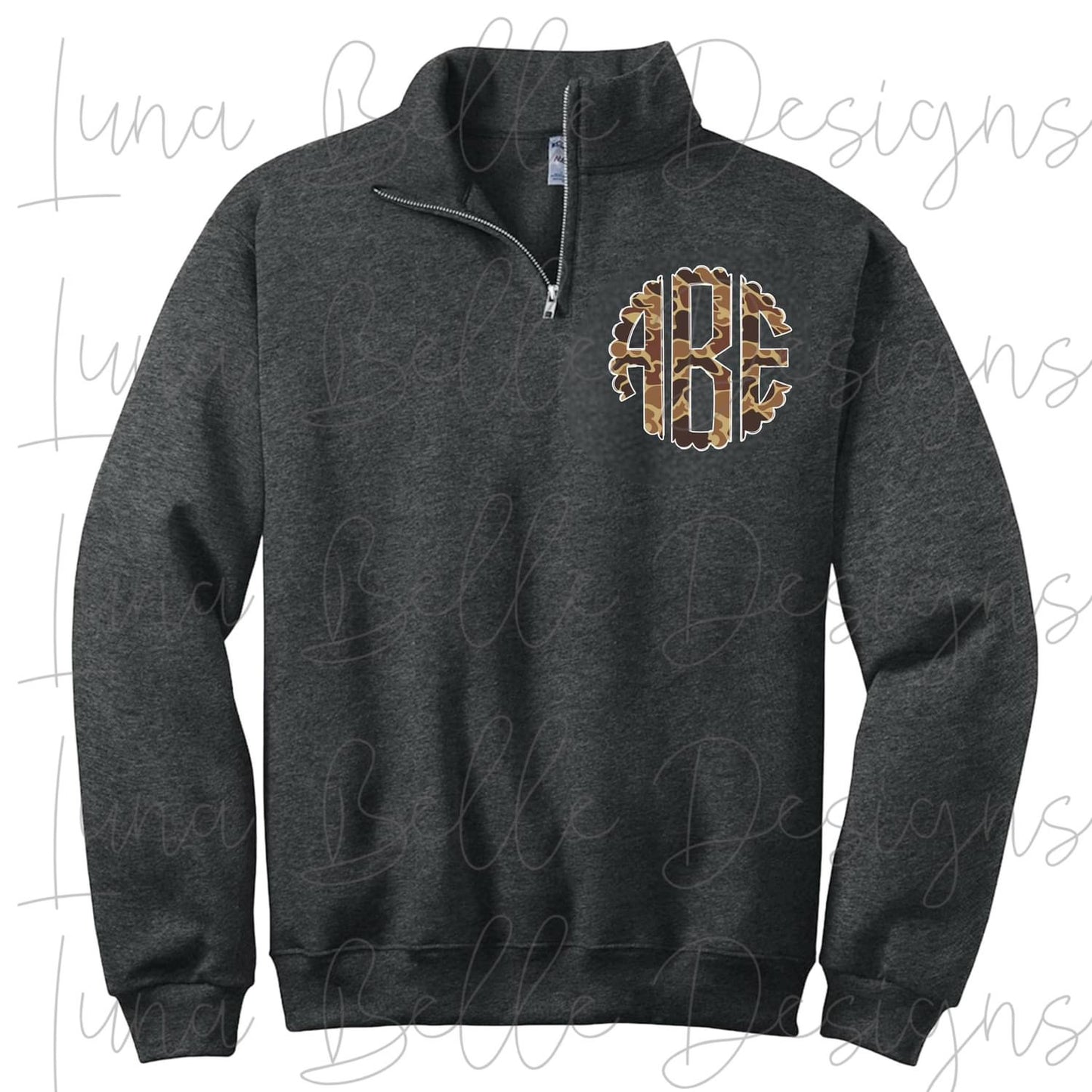 Quarter zip pullover with monogram dark duck camo