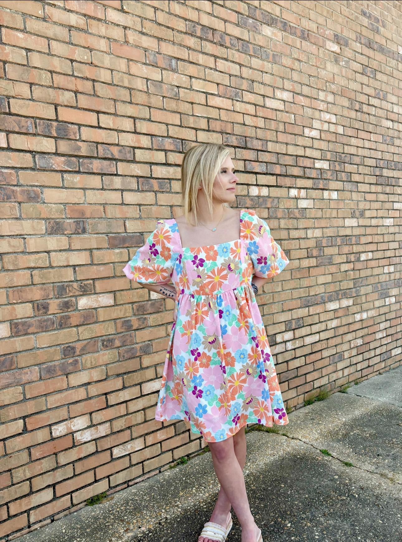 Floral bubble sleeve dress